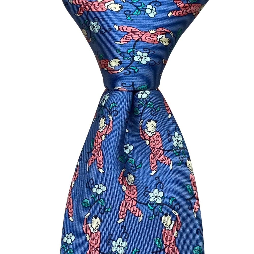 Vintage Hermes Tie Silk Necktie France 7238 MA Asiatic Man Asian‎ Floral Motif